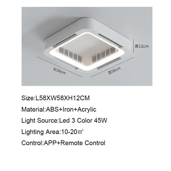 Takfläktlampa, LED 45W Ljus, Smart APP Kontroll,A, fjärrkontroll