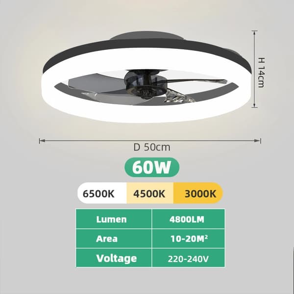 Smart loftventilator lys, 60W effekt, justerbar farvetemperatur,MSYH-FAN-Sort