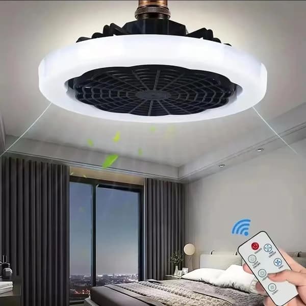 Takfläkt med dimbar LED-belysning, justerbar hastighet, 30W effekt,Svart Dimmbar