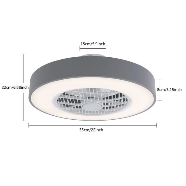 Takfläktlampa, Låg ljudnivå, Justerbar ljusstyrka,Grå