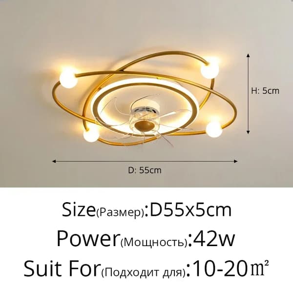 Takfläktlampa, fjärrkontroll, dimbar LED,gyllene-a, Oändlig dimning