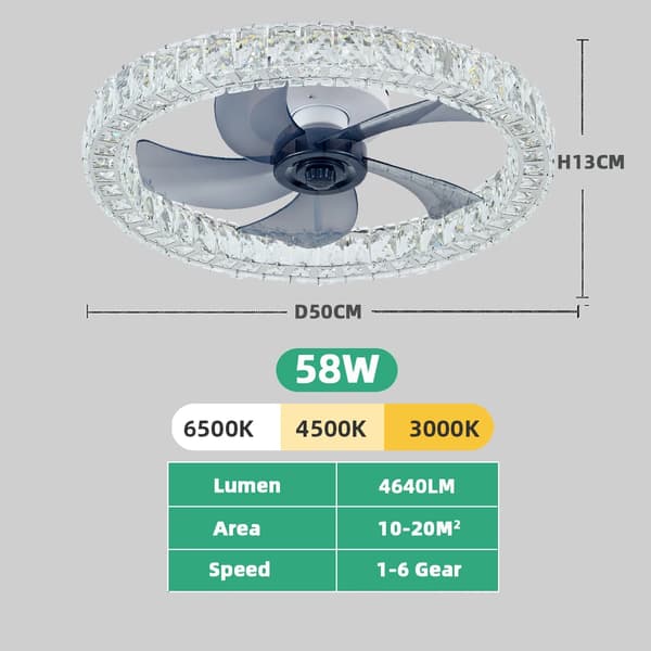 Takfläkt med lampa, fjärrkontroll, dimbar LED, modern design,VIT