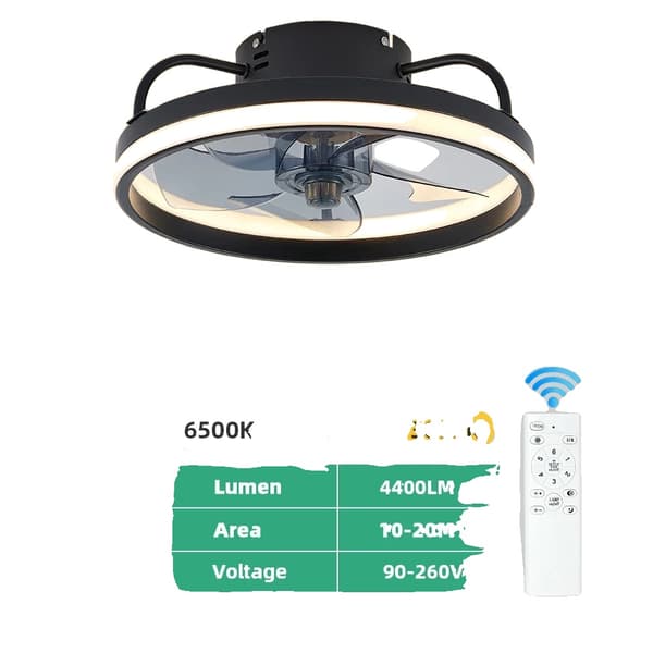 Modern takfläkt med LED-lampa, 55W/60W effekt, stark belysning,svart 33 cm