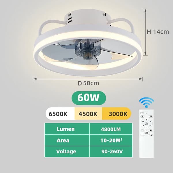 Moderni kattotuulettaja LED-valolla, 55W/60W teho, kirkas valaistus,vihreä 50cm