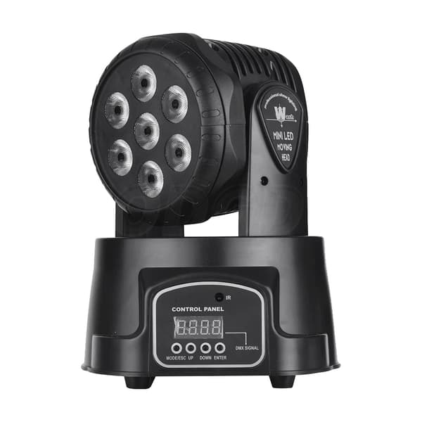 Mini liikkuva päävalaisin, 105W teho, monipuolinen lavatehoste,Eu plug in Finnish is "Eu-plugi", 1 kpl musta