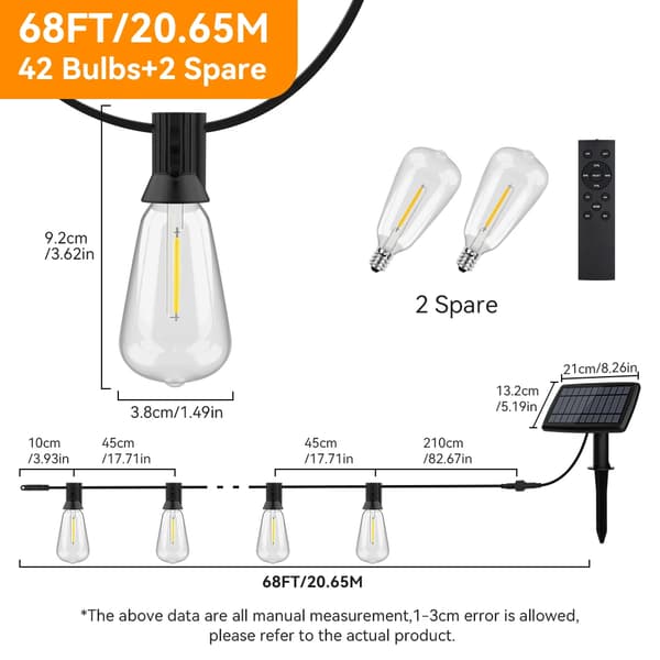 Solarguirlande Lys, 20,7 m Længde, 42 Pærer, IP44 Vandtæt,EU stik, 68FT 42LED