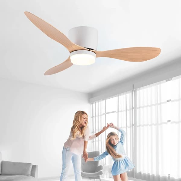 Takfläkt, LED-lampa, fjärrkontroll, dimbar,Träådring färg, 42 tum