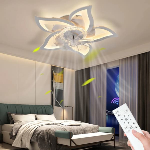 Takfläkt med LED-lampa, dimbar funktion, fjärrkontroll,VIT, APP med RC dimbar