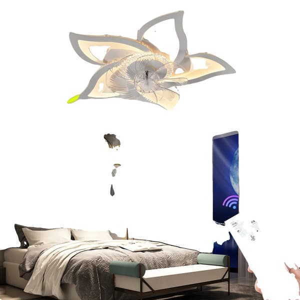 Takfläkt med LED-lampa, dimbar funktion, fjärrkontroll,VIT, APP med RC dimbar