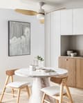 Miniatyrbilde 4 av 10: Takvifte med LED-lys Lysebrun Metall Tre Fjernkontroll Justerbar hastighet i 5 trinn Justerbart lys Timer Moderne design