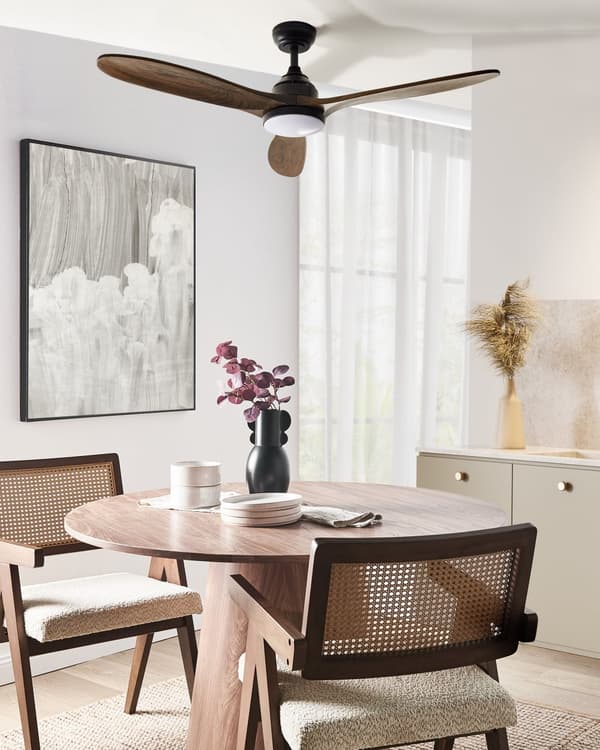 Takvifte med LED-lys Mørkebrun Syntetisk materiale Fjernkontroll Justerbar hastighet i 5 trinn Moderne design