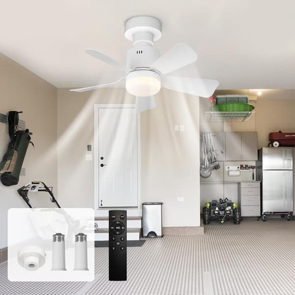 OBOSOE dæmpbar LED-loftsventilator med fjernbetjening, 4 hastigheder, 3 farvetemperaturer, E27 – til soveværelser