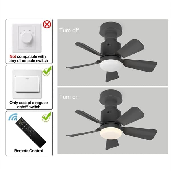 OBOSOE himmennettävä kattotuuletin LED-valaistuksella – 4 nopeutta, 3 valotuumaa, E27, kaukosäädin, musta (45 cm)