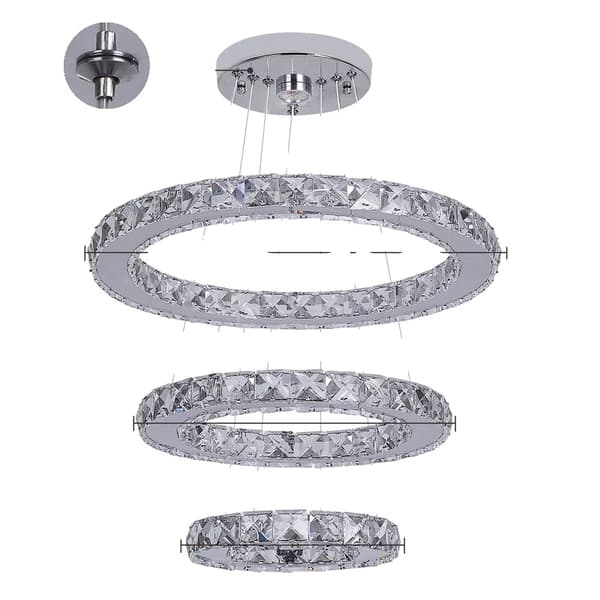 Krystal krone, moderne design, LED vedhæng lys, 3rings D20xD30xD40cm, Udskiftelig