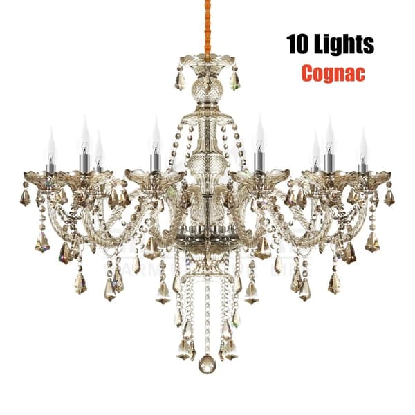 Krystal lysekrone, LED-belysning, vintage design, 10 arme Cognac