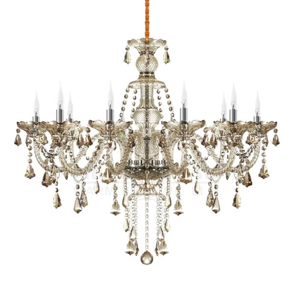 Krystal lysekrone, LED-belysning, vintage design, 10 arme Cognac