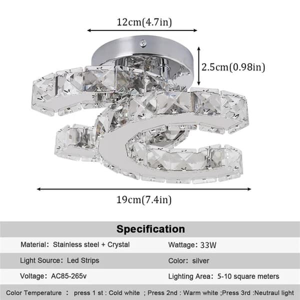 Kristall Taklampa, Modern Design, LED Belysning, Dia12cm 16w, Kallvit