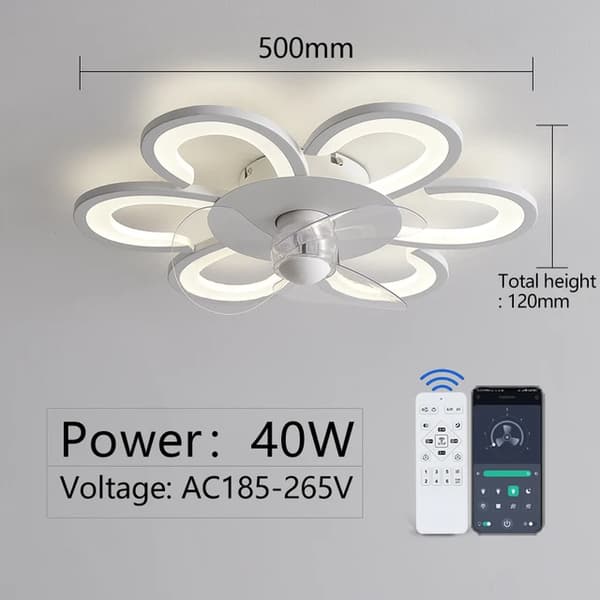 Takfläkt med ljus, Dimbar LED, Fjärrkontroll App, Smart-40W, 220 volt
