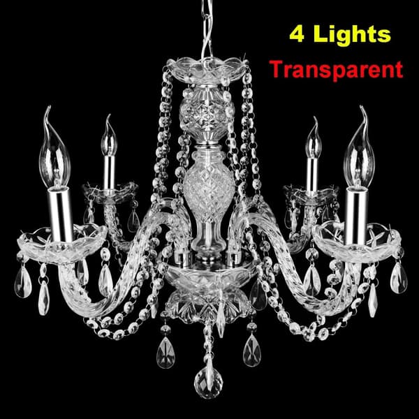 Krystal lysekrone, LED-belysning, vintage design, 4 arme Transparent