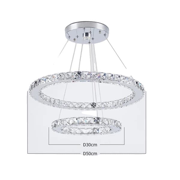 Krystal krone, moderne design, LED vedhæng lys, 2ringe D50XD30cm, Udskiftelig