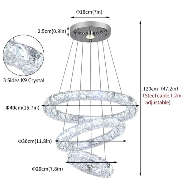 Kristallkrona, modern design, LED-pendellampor, 3M 20X30X40CM, Kallvit