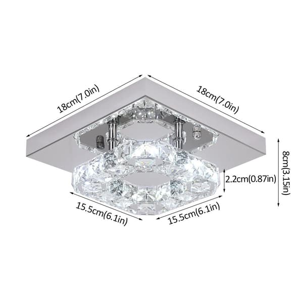 Hängande lampa, kristall design, LED-belysning, tak 27cm, Kallt Vitt