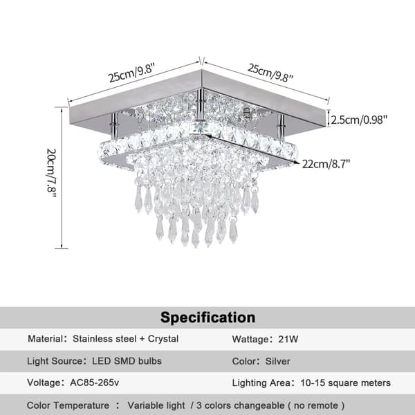 Hængelampe, Krystaldesign, LED-belysning, W 25cm, Kold Hvid