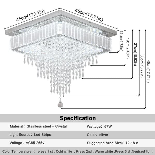 Hängande lampa, kristall design, LED-belysning, W 45cm, Dimbar