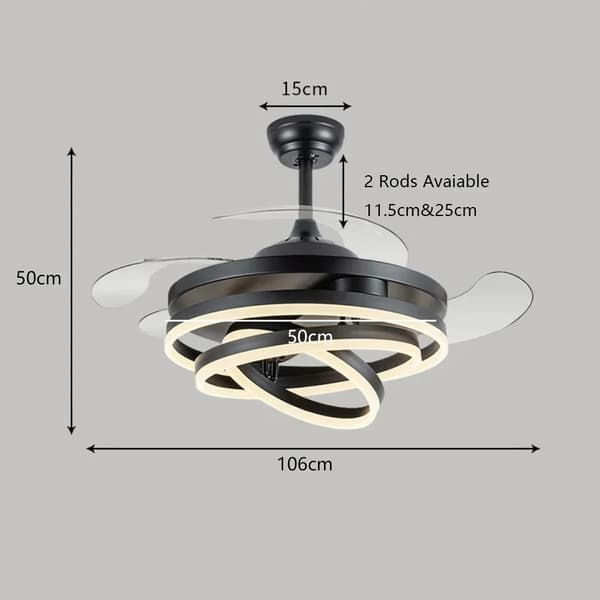 Kattotuuletin LED-valolla, kaukosäätötoiminto, himmennettävä ominaisuus,musta, Kolmivärinen himmennys RC