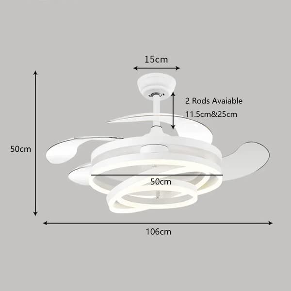 Takfläkt med LED-lampa, fjärrkontroll, dimbar funktion,vit, Trikolor dimning RC