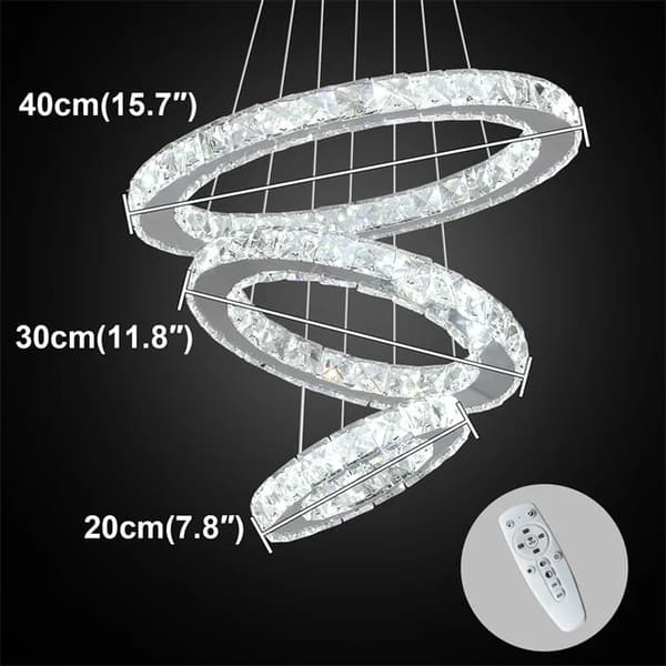 Kristallikruunu, LED-valaistus, kaukosäädin, 3Rings D20 30 40cm, vaihdettavissa napin avulla