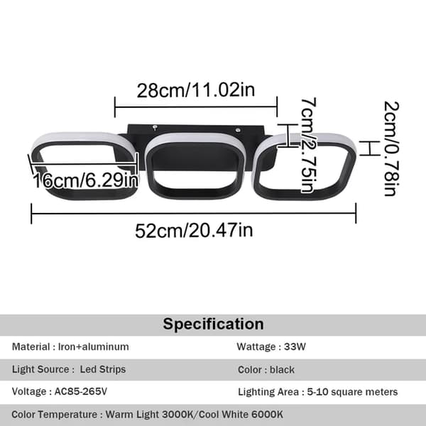 Taklampa, akrylmaterial, LED-belysning, En svart, Kallvit