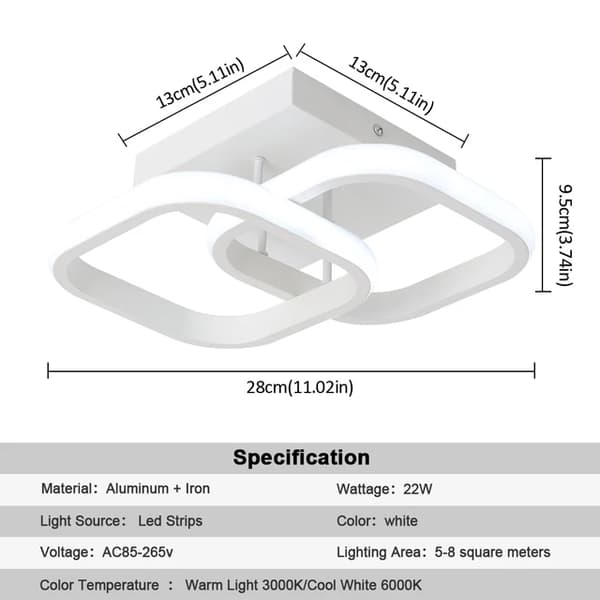 Loftlampe, Akrylmateriale, LED-belysning, B hvid, Kold Hvid