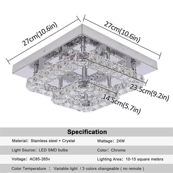 Moderne Krystal Loftlampe, Rustfrit Stål og LED, 27x27 cm, 24W,1 Hjerter Dobbelt B, ændringsbar