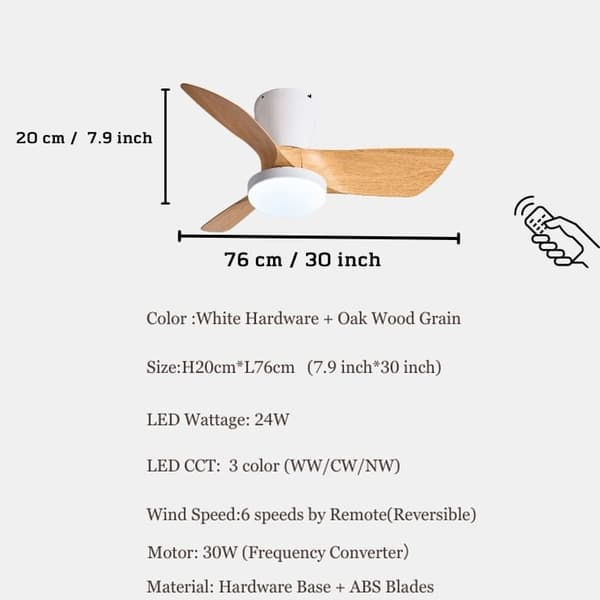 OBOSOE hiljainen kattotuuletin lampulla 76 cm – 28W LED CCT, kaukosäädin, kattotuuletin valaistuksella