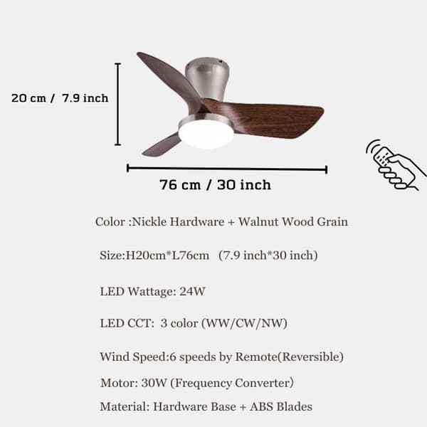 OBOSOE hiljainen kattotuuletin lampulla 76 cm – 28W LED CCT, kaukosäädin, kattotuuletin valaistuksella