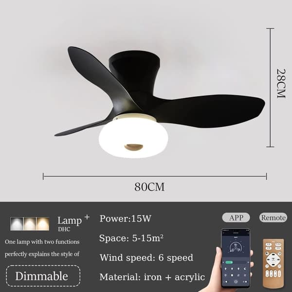 OBOSOE hiljainen kattotuuletin lampulla ja kaukosäätimellä – 80 cm LED-tuuletinlamppu keittiöön ja toimistoon