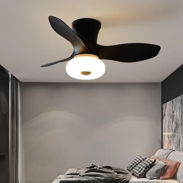 OBOSOE Silent Loftsventilator med LED-belysning, Dæmpbar Loftslampe med Fjernbetjening, 6 Hastigheder, Vendbar