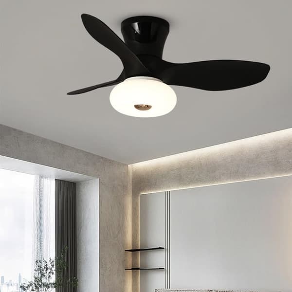 OBOSOE Silent Loftsventilator med LED-belysning, Dæmpbar Loftslampe med Fjernbetjening, 6 Hastigheder, Vendbar Sort