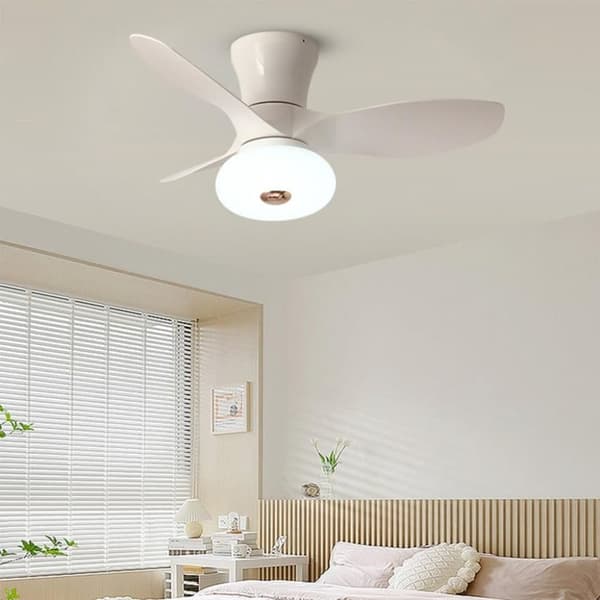 OBOSOE Silent Loftsventilator med LED-belysning, Dæmpbar Loftslampe med Fjernbetjening, 6 Hastigheder, Vendbar