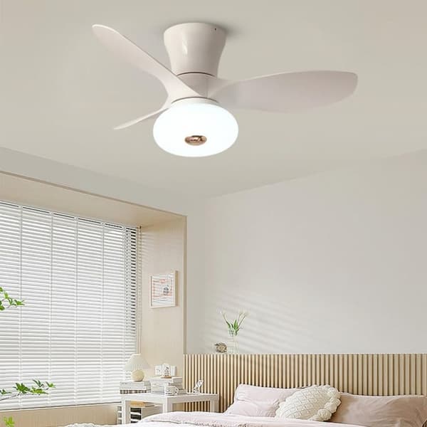 OBOSOE Silent Loftsventilator med LED-belysning, Dæmpbar Loftslampe med Fjernbetjening, 6 Hastigheder, Vendbar