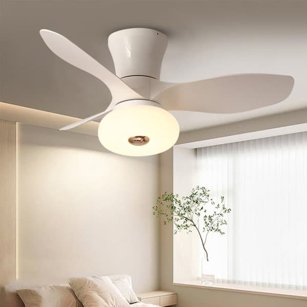 OBOSOE Silent Loftsventilator med LED-belysning, Dæmpbar Loftslampe med Fjernbetjening, 6 Hastigheder, Vendbar