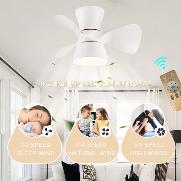 OBOSOE Silent Loftsventilator med lampe – LED dæmpbare ventilatorlys med fjernbetjening, 6 hastigheder