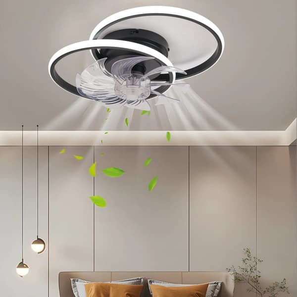 Takfläkt, Modern Design, Dimbar LED-belysning, 6 Hastighetsinställningar,svart