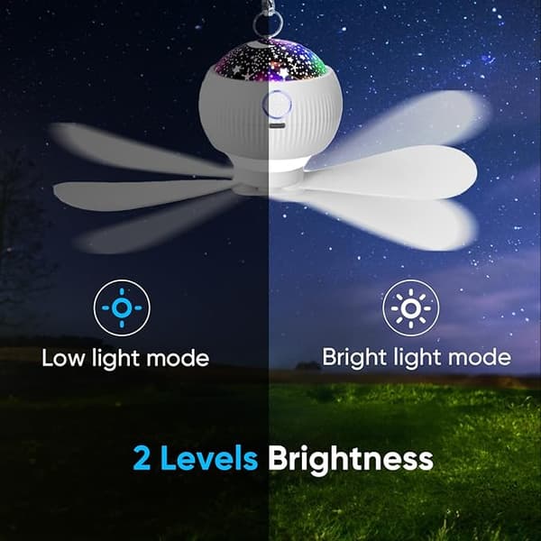 3-i-1 LED Hängfläkt med Stjärnprojektion, Campingfläkt med Inbyggd Stjärnhimmel Projektor ,3600mAh