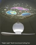 Miniatyrbild 6 av 11: 3-i-1 LED Hängfläkt med Stjärnprojektion, Campingfläkt med Inbyggd Stjärnhimmel Projektor ,3600mAh