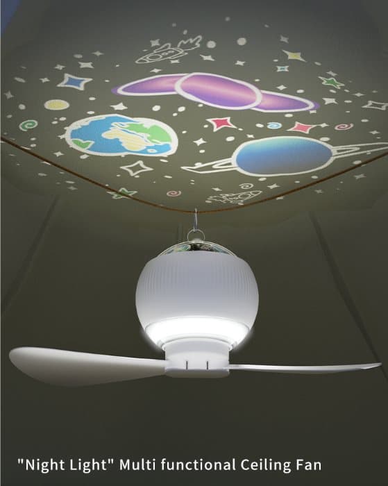3-i-1 LED Hängfläkt med Stjärnprojektion, Campingfläkt med Inbyggd Stjärnhimmel Projektor ,3600mAh