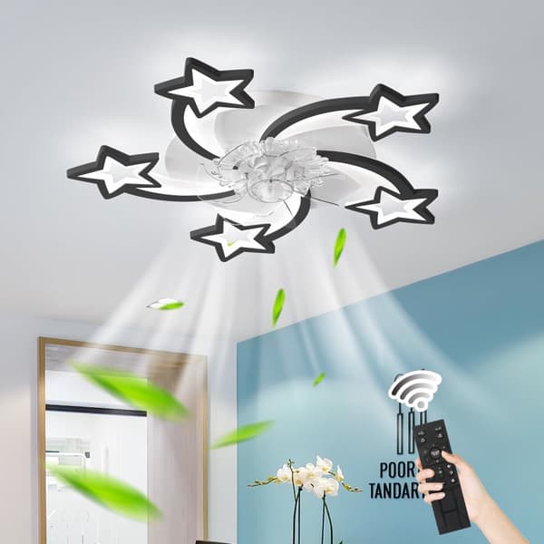 Bomclap Kattotuuletin 74 cm LED-valaistuksella ja sovellusohjauksella – säädettävä tuulettimen nopeus + kaukosäädin Musta
