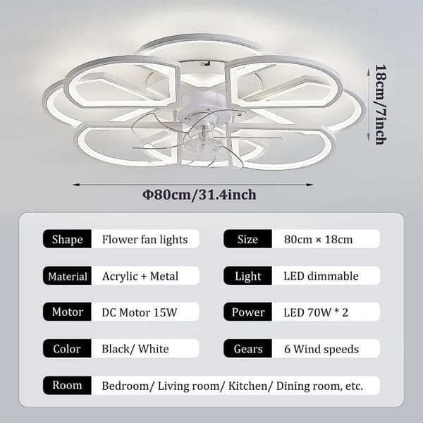Bomclap Smart Takfläkt 80 cm med Dimmbar LED-lampa - 6 Fläkthastigheter | App & Fjärrkontroll