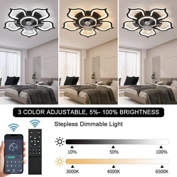 OBOSOE Inbyggd LED-takfläkt 65 cm, fjärrstyrd & appkompatibel – 6 hastigheter, dimbar
